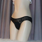 Femboy wear black sexy floral lace hiding gaff panties