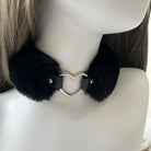 Femboy wear black sexy fur heart choker