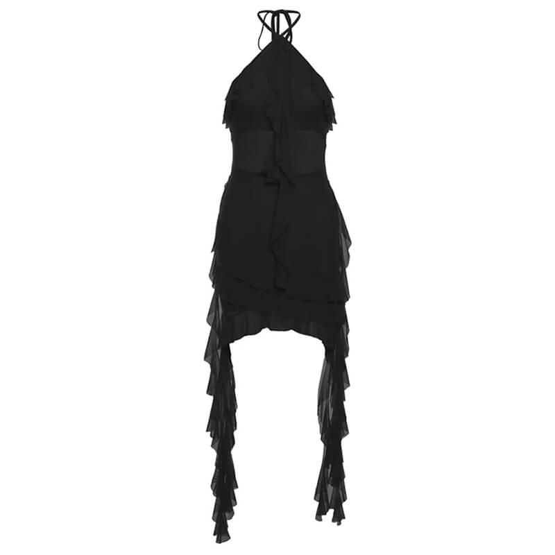 Femboy wear black sexy halter backless slim dress