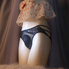 Femboy wear black sweet lace back cut out hiding gaff panties