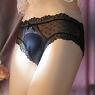 Femboy wear black sweet lace polka dot hiding gaff panties