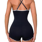 Femboy wear black v neck romper back