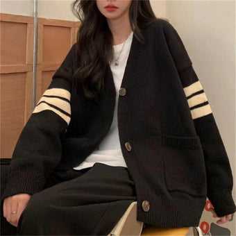 Black With White Striped Femboy Sweater