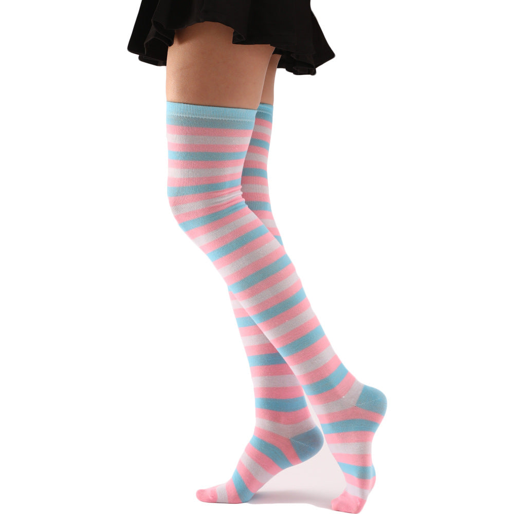 Femboy wear blue femboy striped thigh high socks