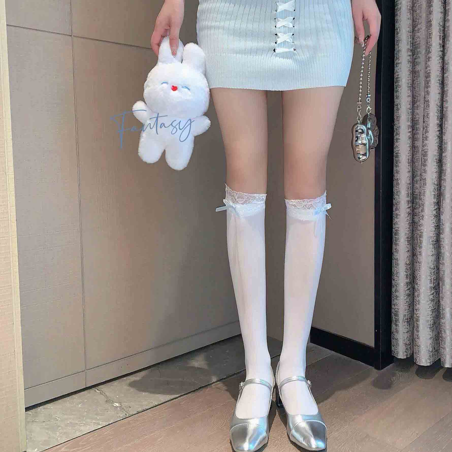 Femboy wear blue kawaii lolita lace top socks