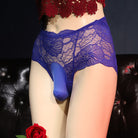 Femboy wear blue see through floral lace pouch panties