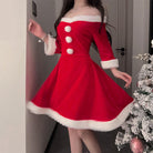 Femboy wear christmas off shoulder dress side