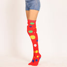 Femboy wear colorful polka dot thigh high socks front