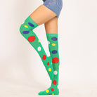 Femboy wear colorful polka dot thigh high socks side