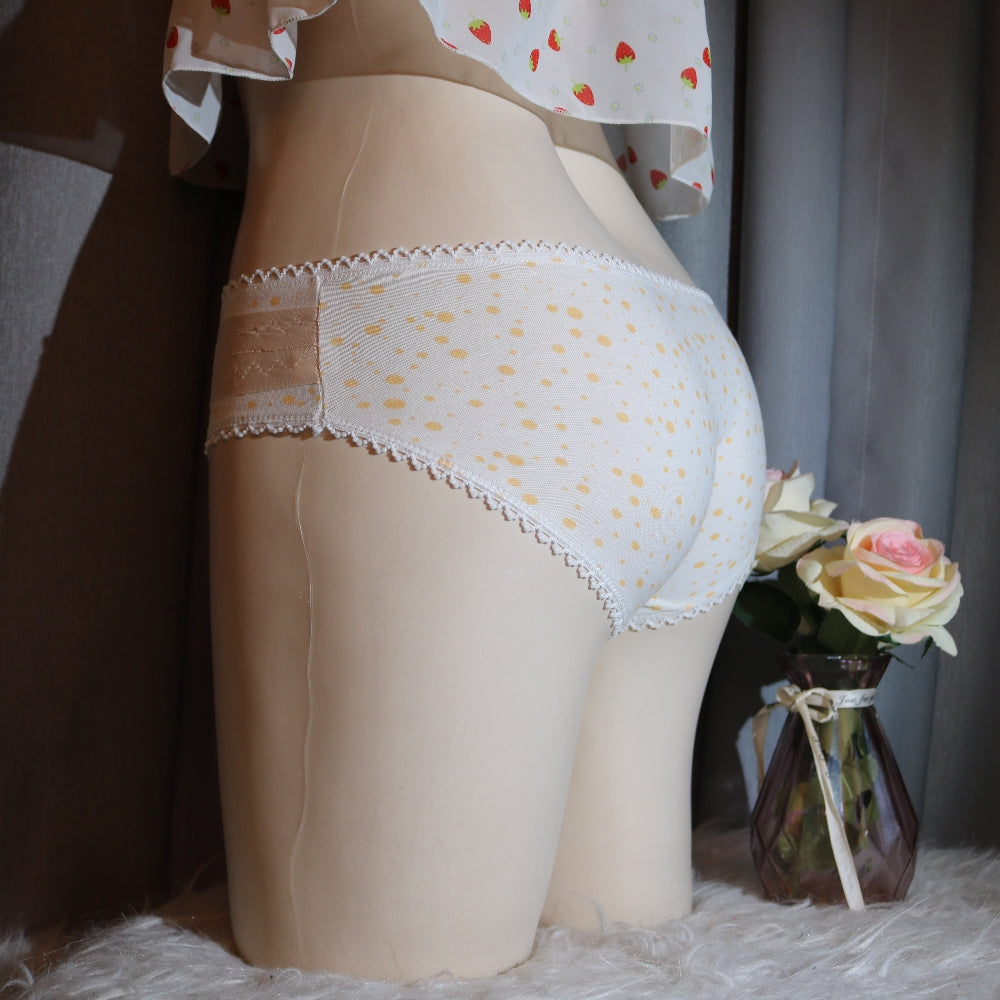 Femboy wear cotton blue plaid panty with silicone pussy back