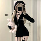 Femboy wear black cute cat paw long sleeve hooded romper