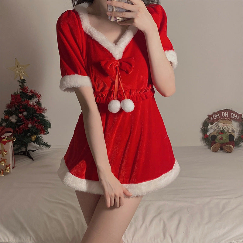 Femboy wear cute christmas mini dress with hat femboy fashion