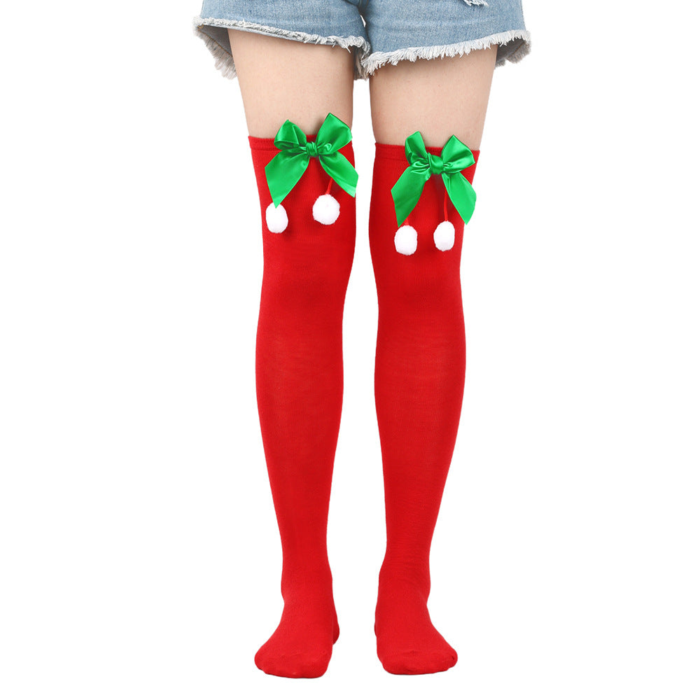 Femboy wear cute femboy christmas thigh high socks with bow