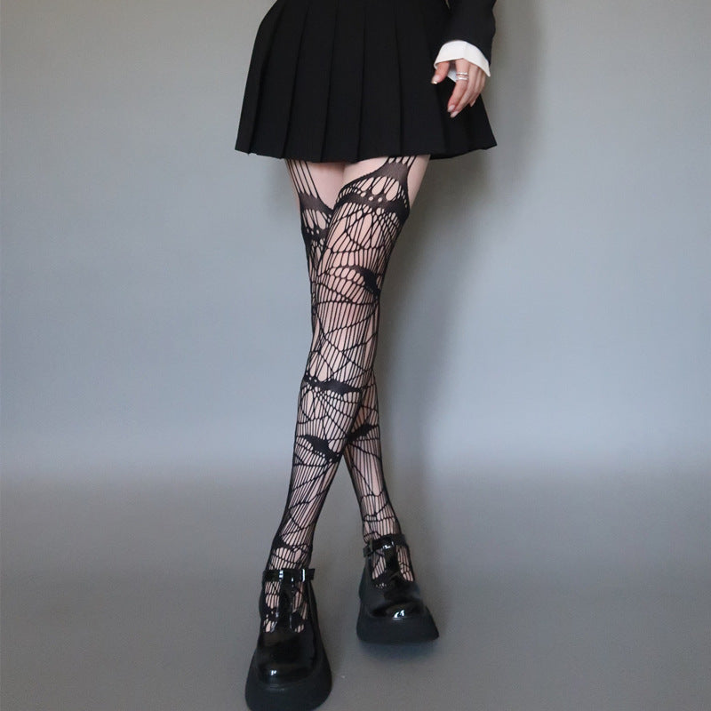 Femboy wear cute fishnet bat pantyhose with suspender