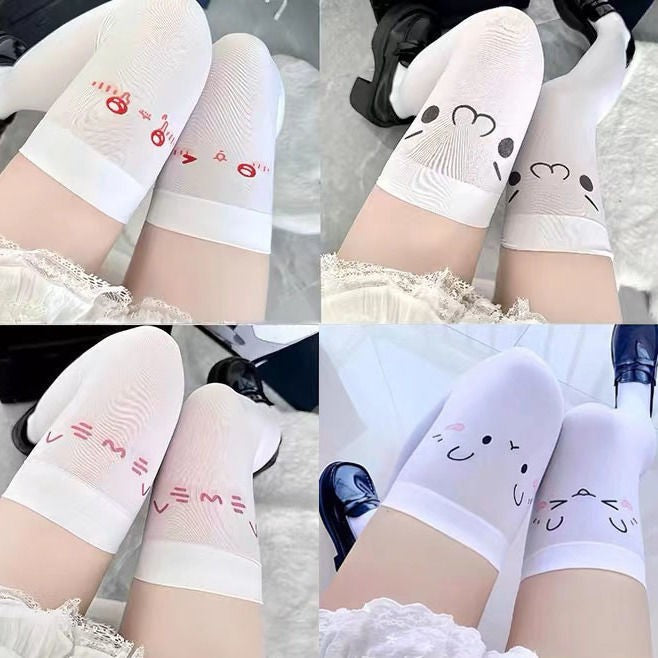 Femboy wear cute memes print high thigh stockings for femboy