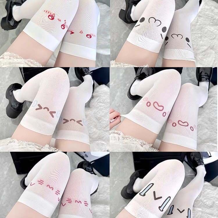 Femboy wear cute memes print high thigh stockings