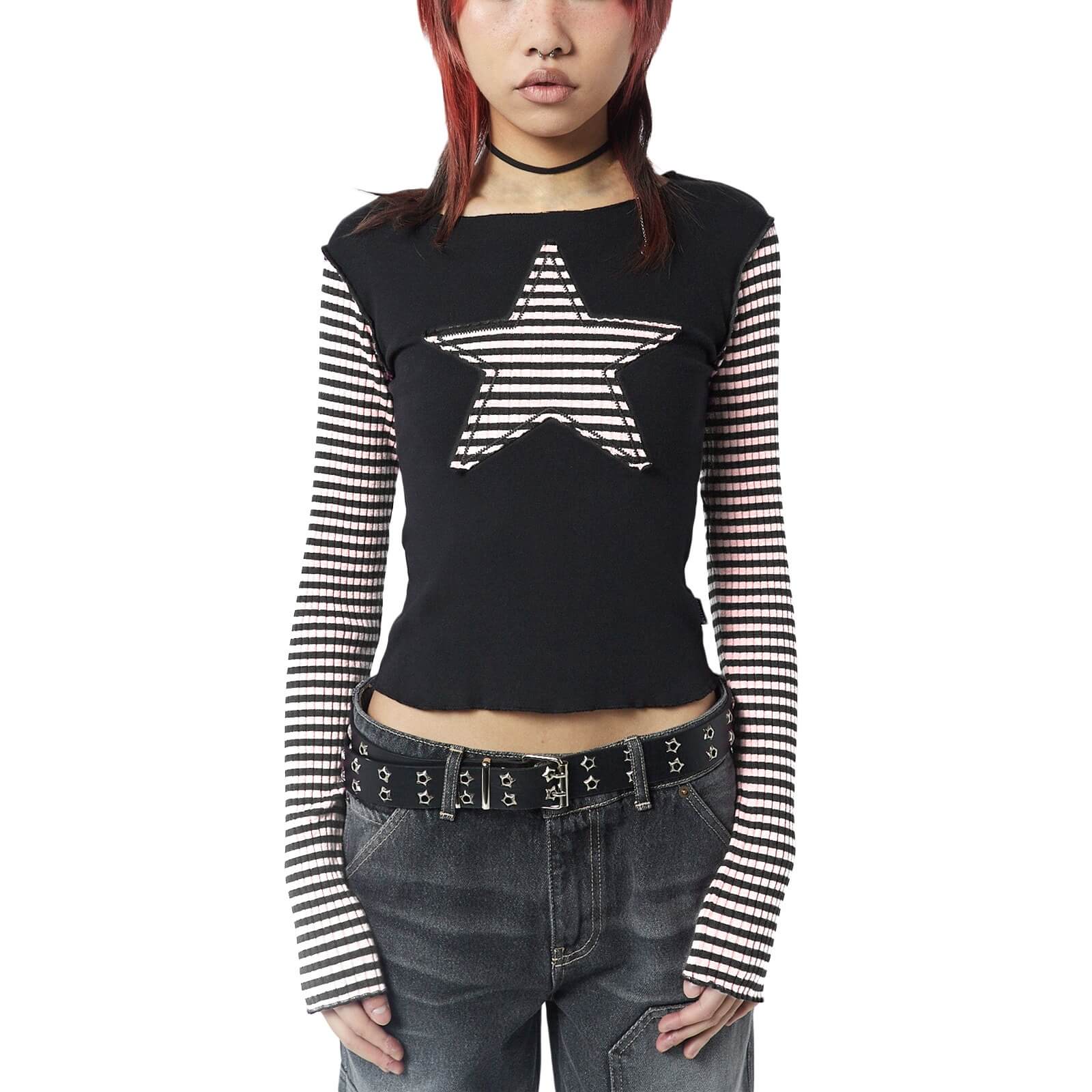 Femboy wear cute sweet y2k star striped long sleeve tee femboy fashion