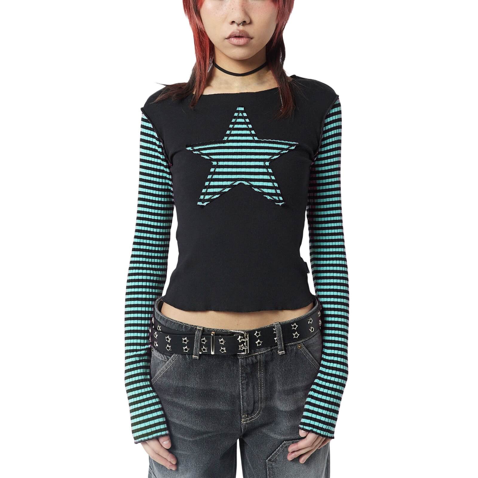 Femboy wear cute sweet y2k star striped long sleeve tee for femboy