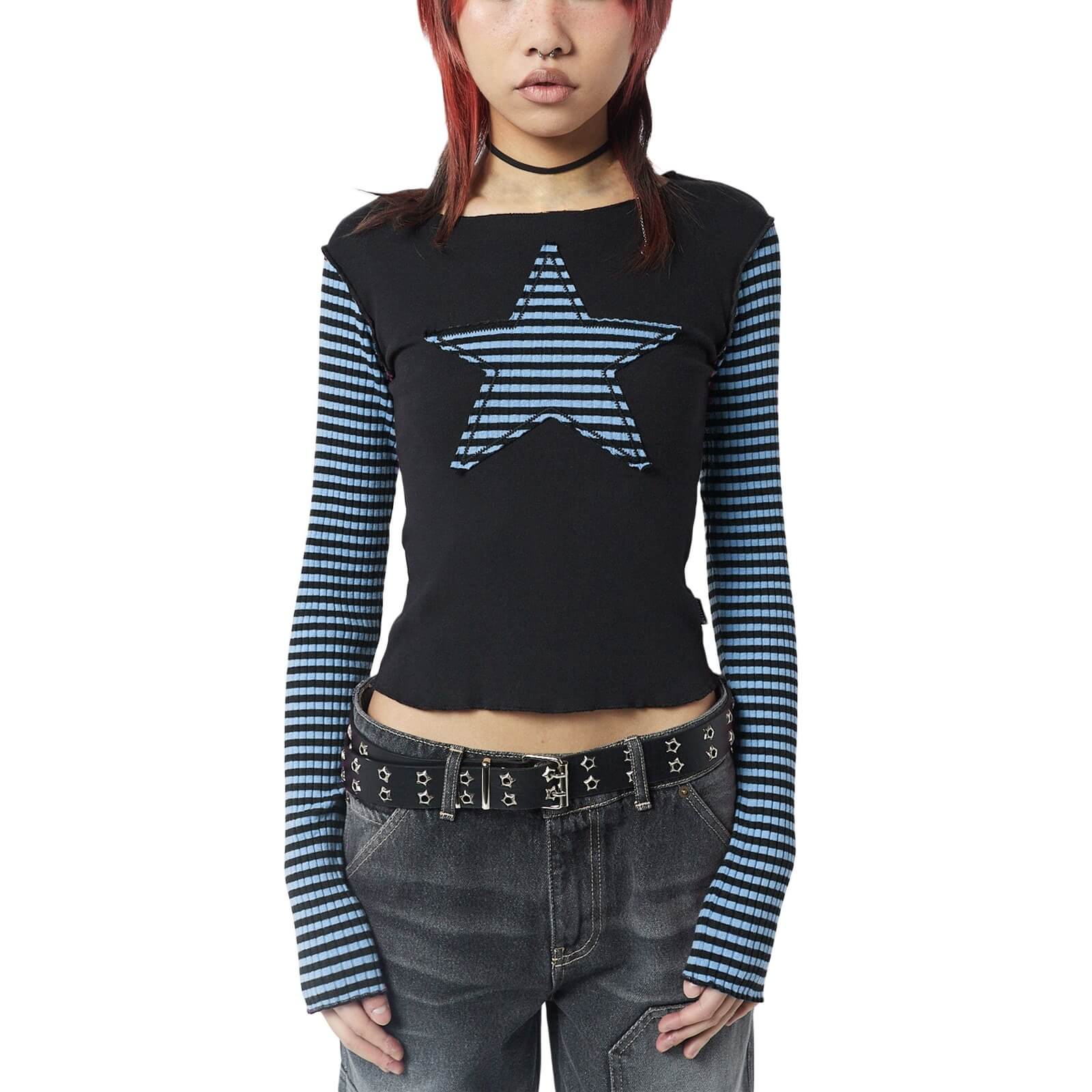 Femboy wear cute sweet y2k star striped long sleeve tee