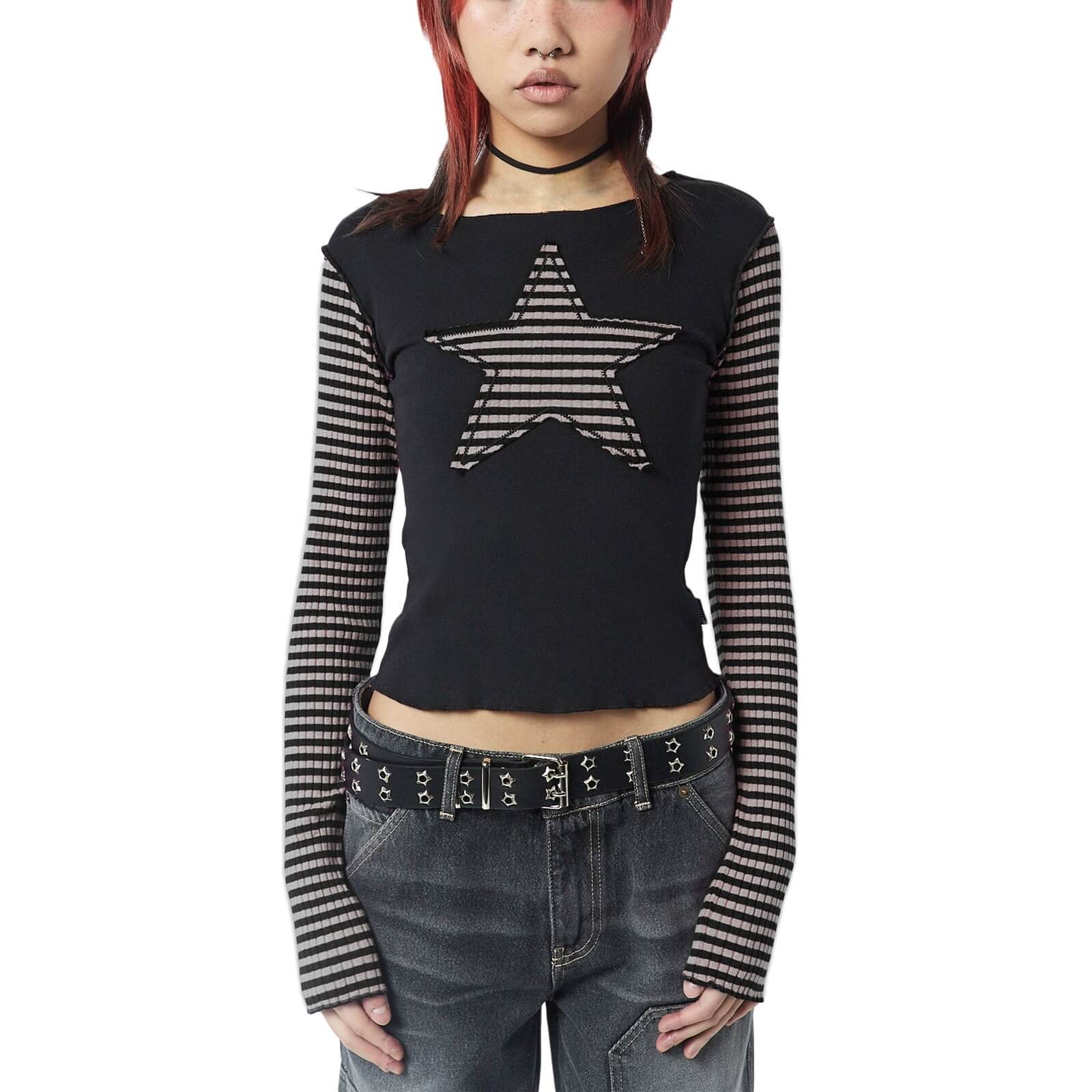 Femboy wear cute y2k star striped long sleeve tee for femboy