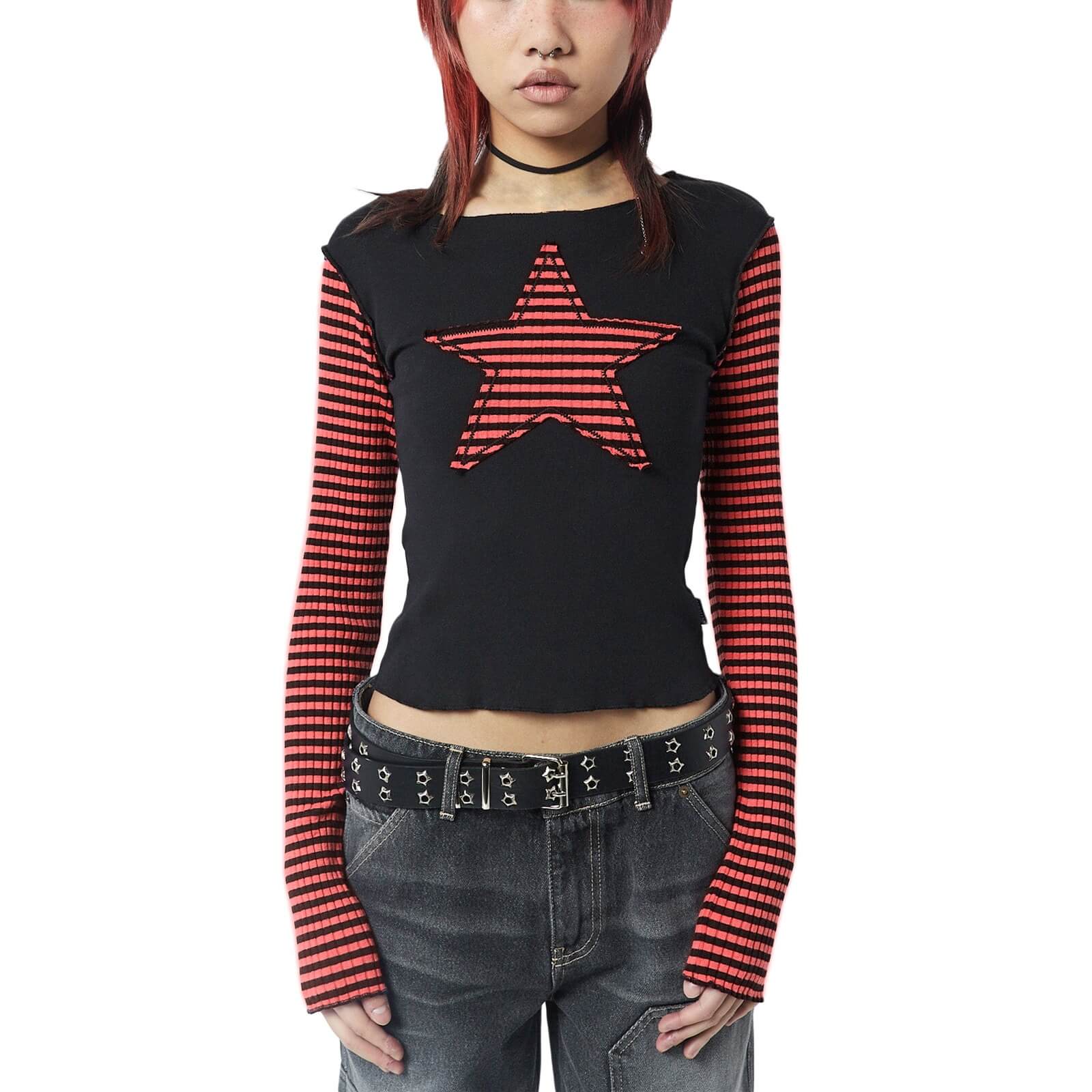 Femboy wear cute y2k star striped long sleeve tee