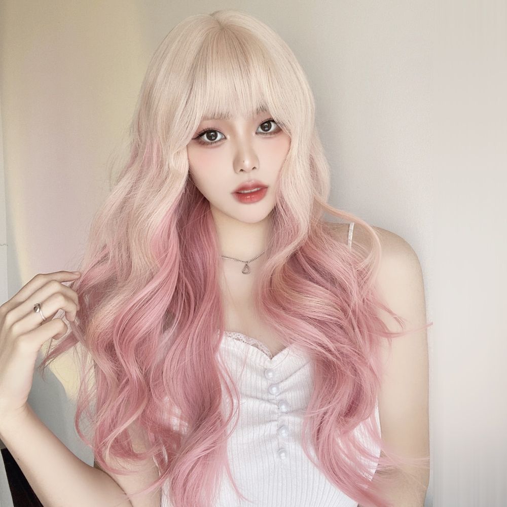 Femboy wear femboy 613 blonde and pink gradient body wave wig