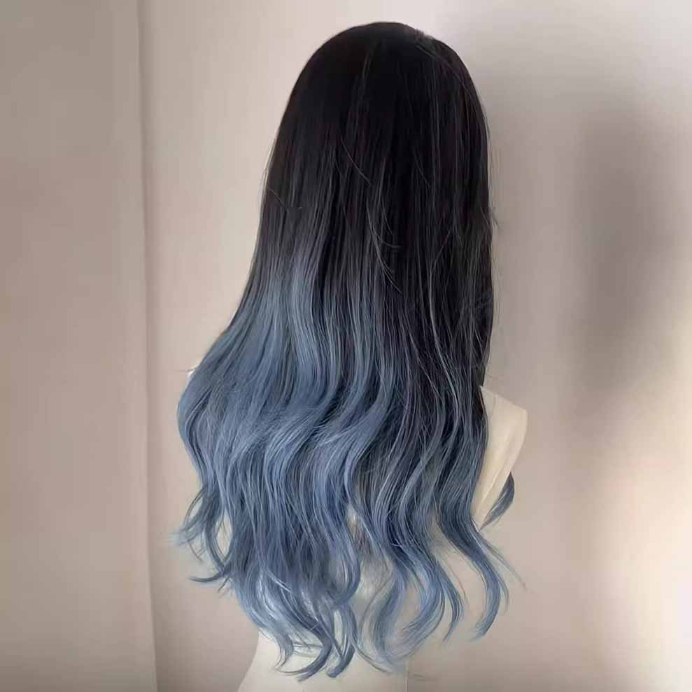 Femboy wear femboy ash blue highlight body wave wig back