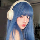 Femboy wear femboy ash blue long straight wig with bangs