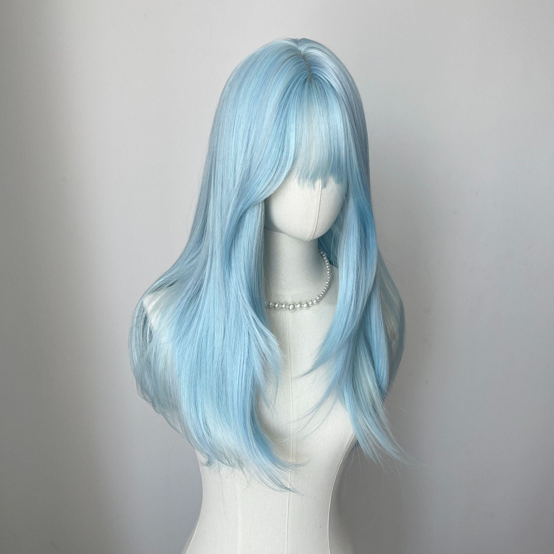 Femboy wear femboy ash blue long straight wig with bangs