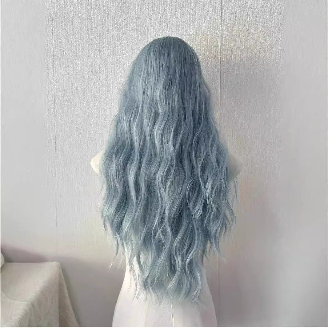 Femboy wear femboy ash blue nature wave long wig back