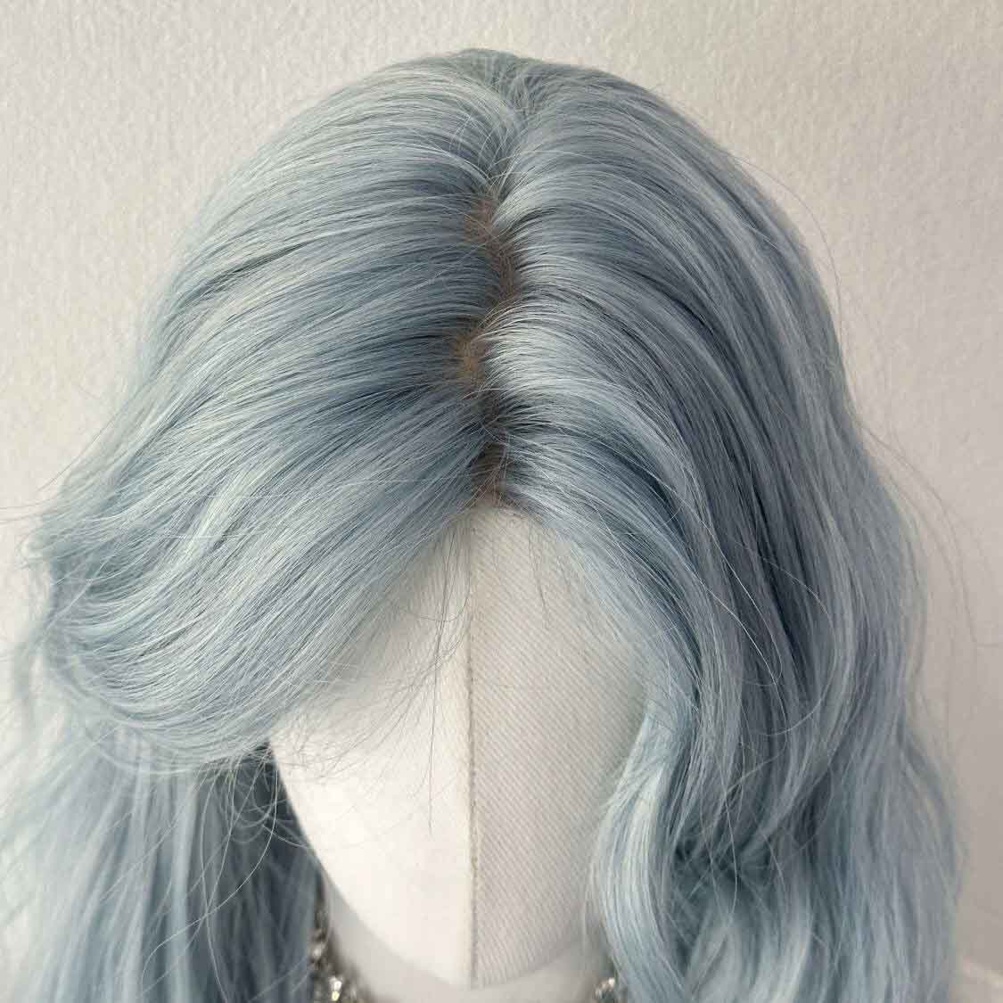 Femboy wear femboy ash blue nature wave long wig for femboy