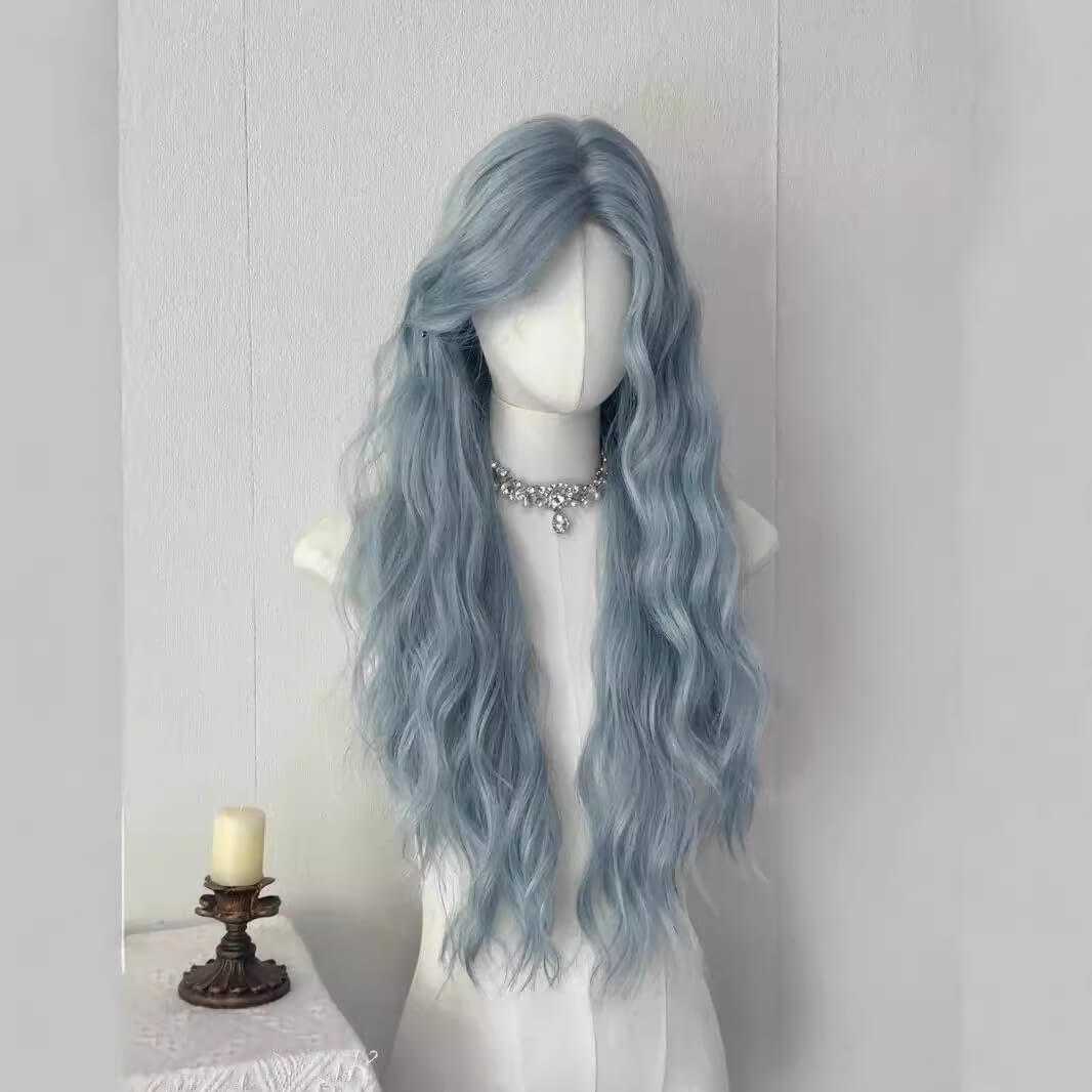 Femboy wear femboy ash blue nature wave long wig side