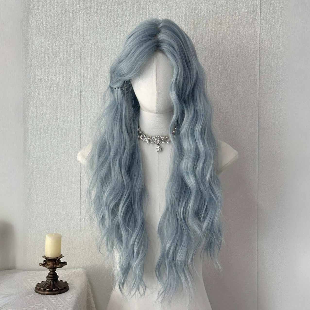 Femboy wear femboy ash blue nature wave long wig