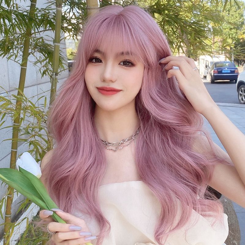 Femboy wear femboy ash pink body wave wig with bangs femboy fashion