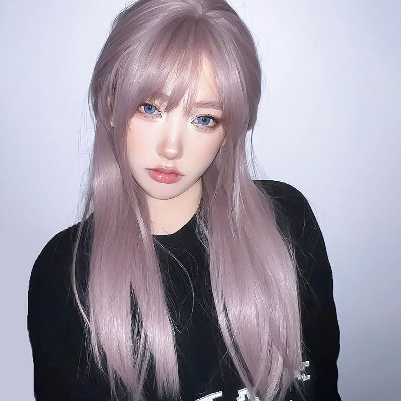 Femboy wear femboy ash purple long straight wig with bangs