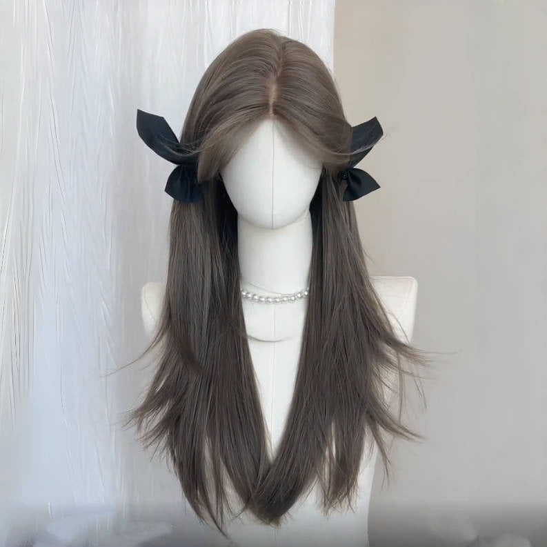 Femboy wear femboy brown long straight wig front