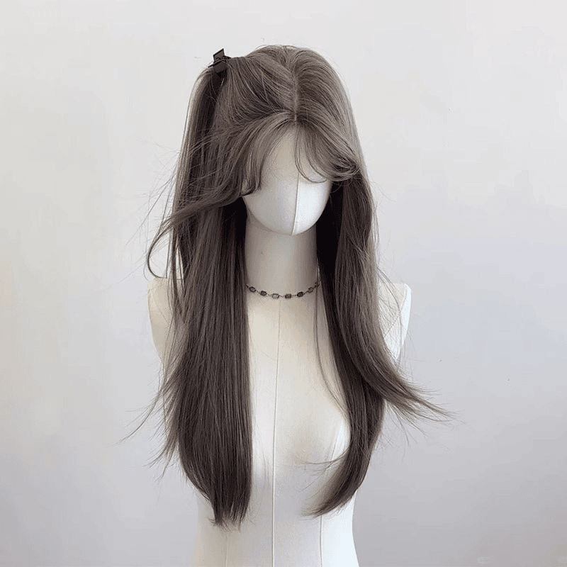 Femboy wear femboy brown long straight wig side