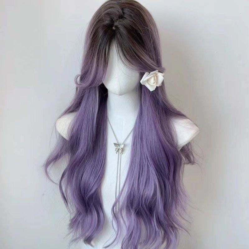 Femboy wear femboy brown purple wig with bangs