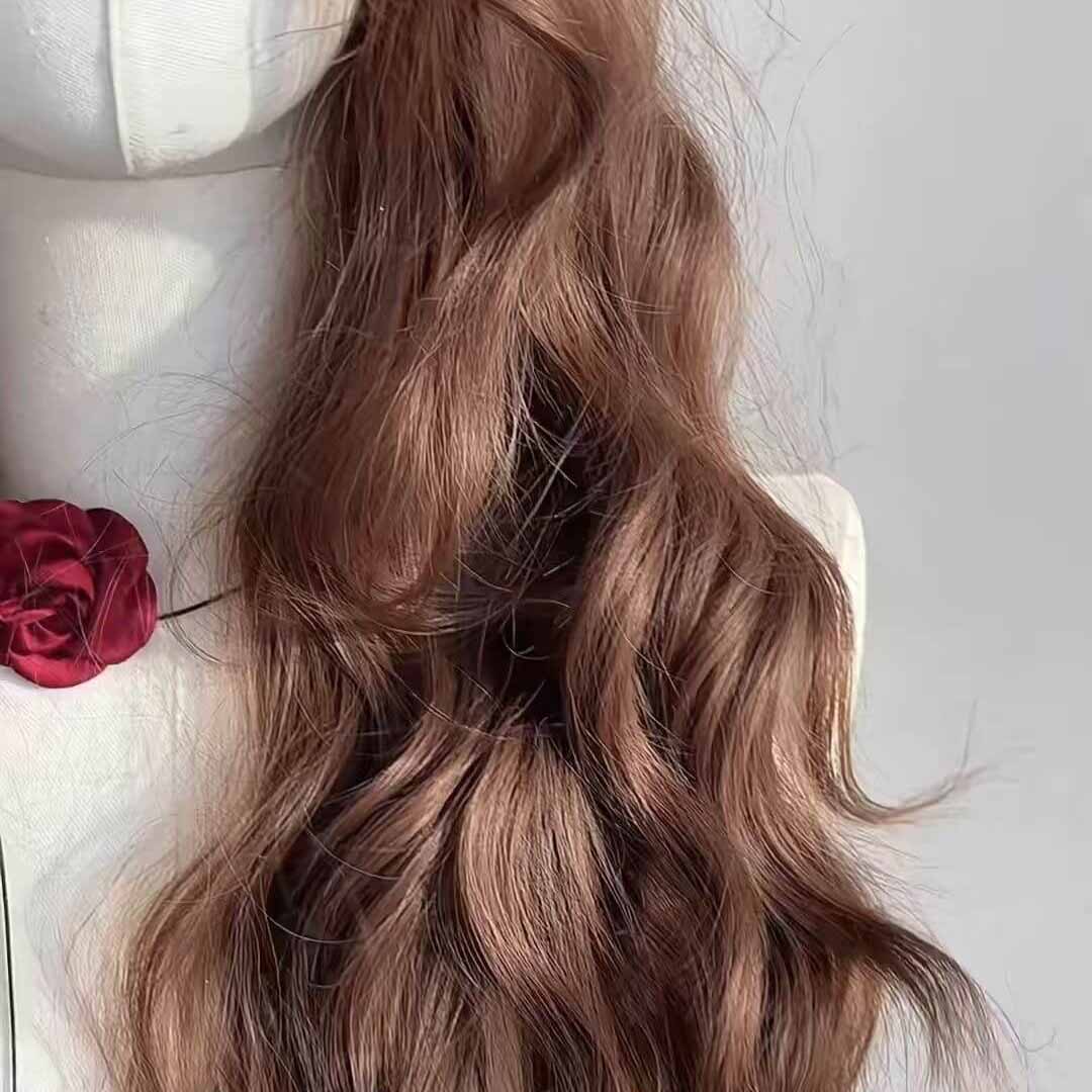 Femboy wear femboy chestnut brown body wave wig detail