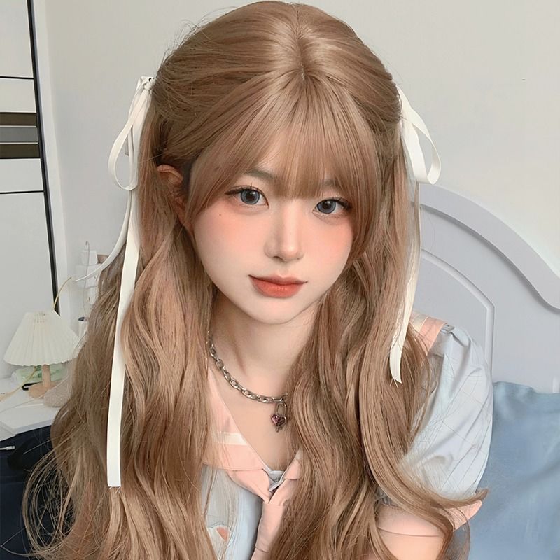 Femboy wear femboy honey blonde body wave wig with bangs for femboy