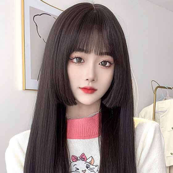 Femboy wear femboy light brown princess cut straight wig with bangs for femboy