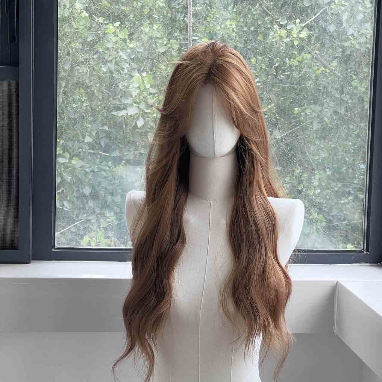 Femboy wear femboy light brown water wave lace front wig front