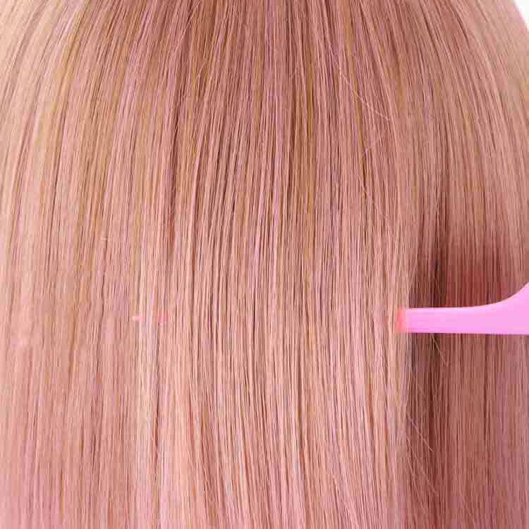 Femboy wear femboy light pink wave wig with bangs detail