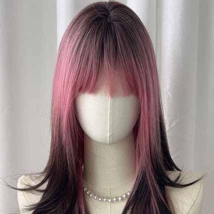 Femboy wear femboy pink and black gradient long straight wig