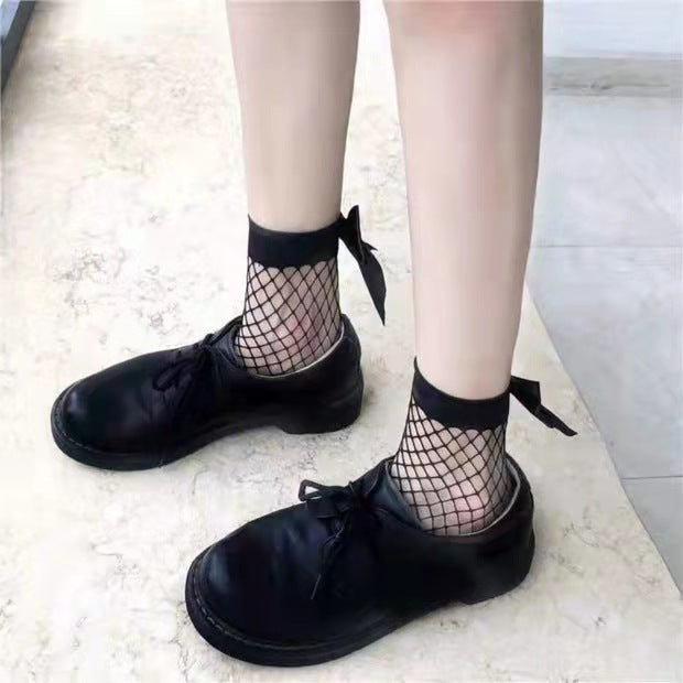 Femboy wear fishnet short socks with big bow set