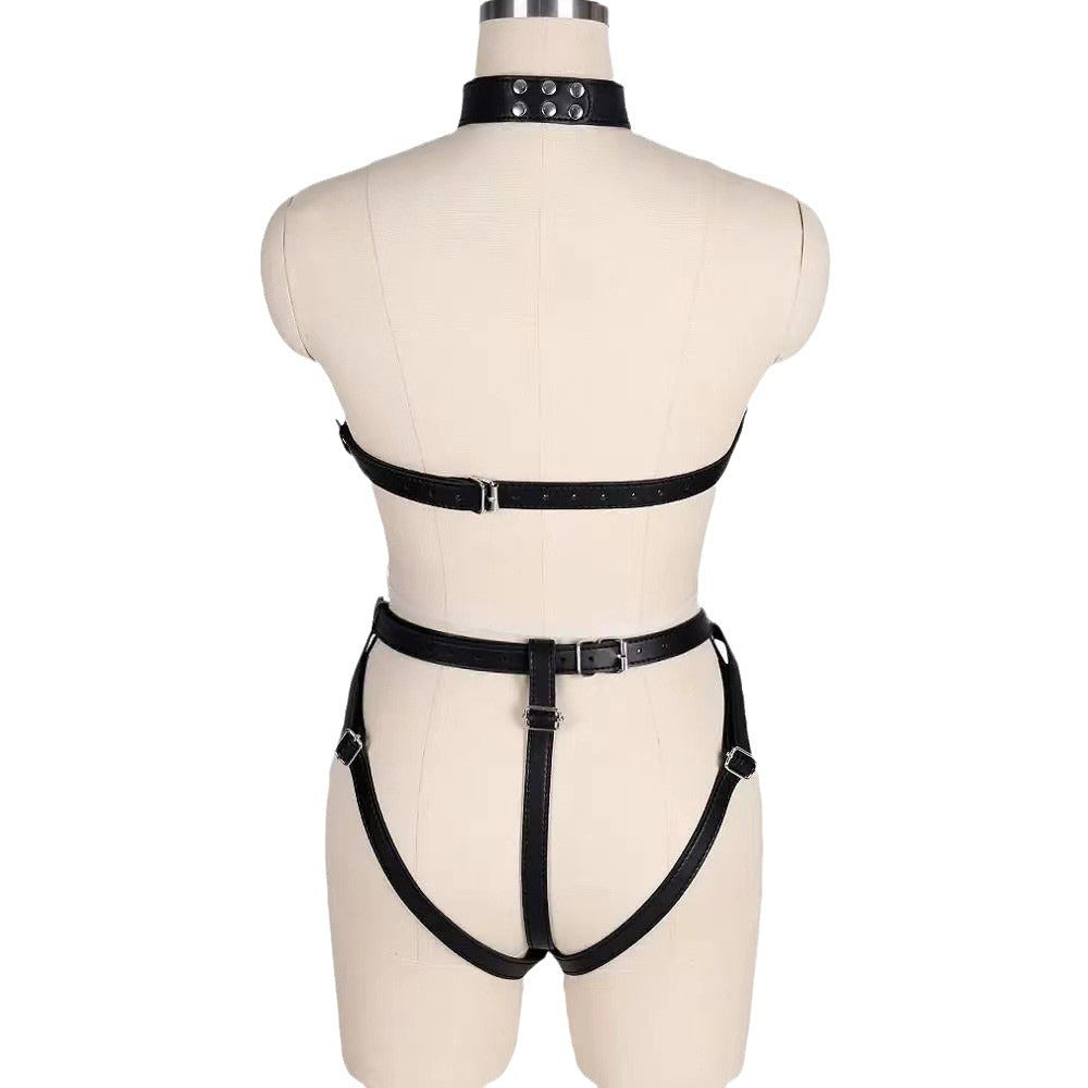 Femboy wear full body leather harness back