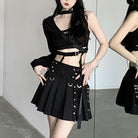 Femboy wear gothic black pleated skirt front