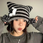 Femboy wear gray and black cute femboy cat hat