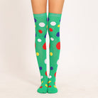 Femboy wear green colorful polka dot thigh high socks