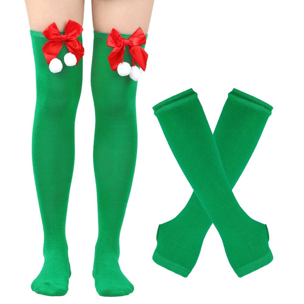 Femboy wear green femboy christmas thigh highs and arm warmers set